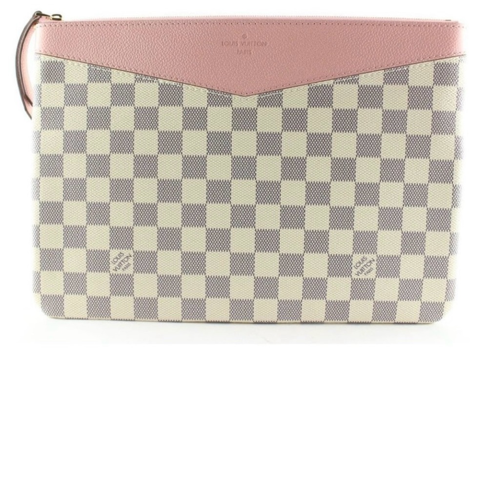 LOUIS VUITTON
Damier Azur Neverfull MM GM Pochette Rose Ballerine